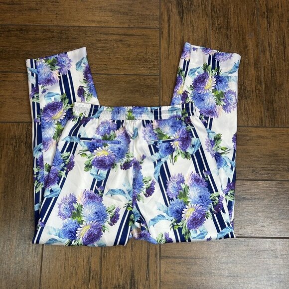 J. Crew Drapey Pull-on Pant in Vintage Purple Floral Stripe Loungewear Size 2 - Picture 7 of 12